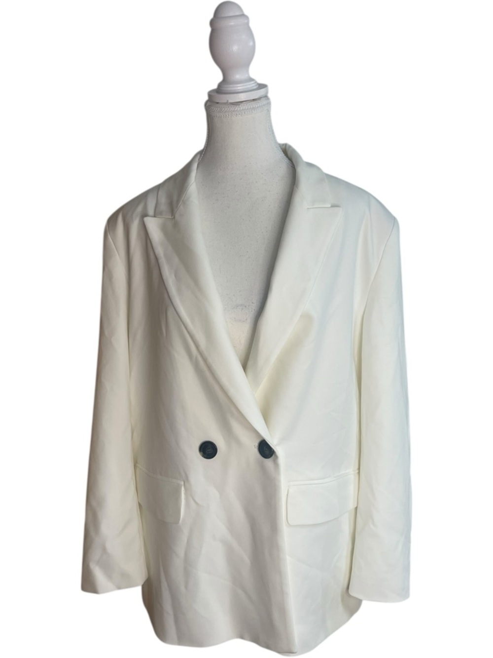 Zara White Double-Breasted Blazer women’s size L